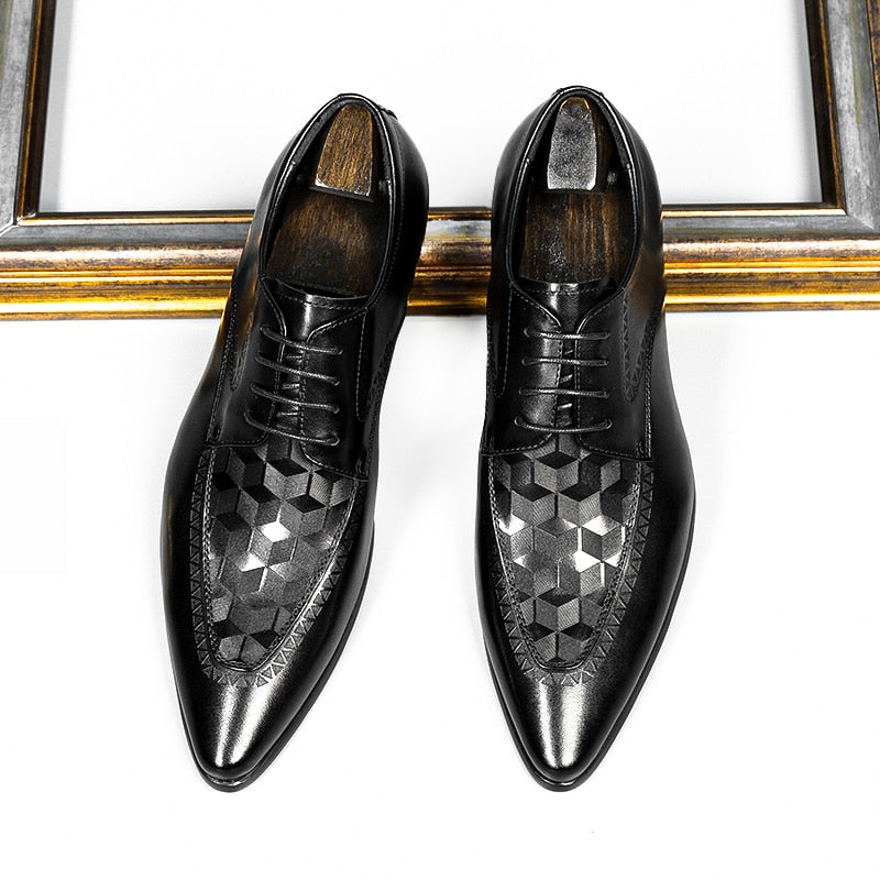 Black Geometric Cube Derby Shoes