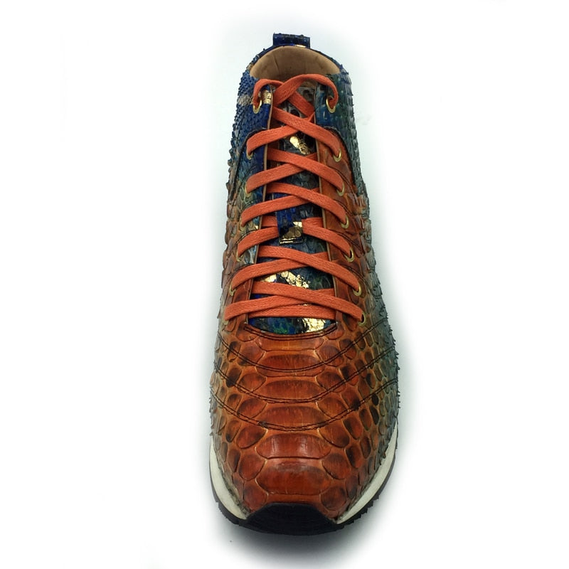 High Top Colorful Snake Pattern Full Grain Lace Up Men Sneaker