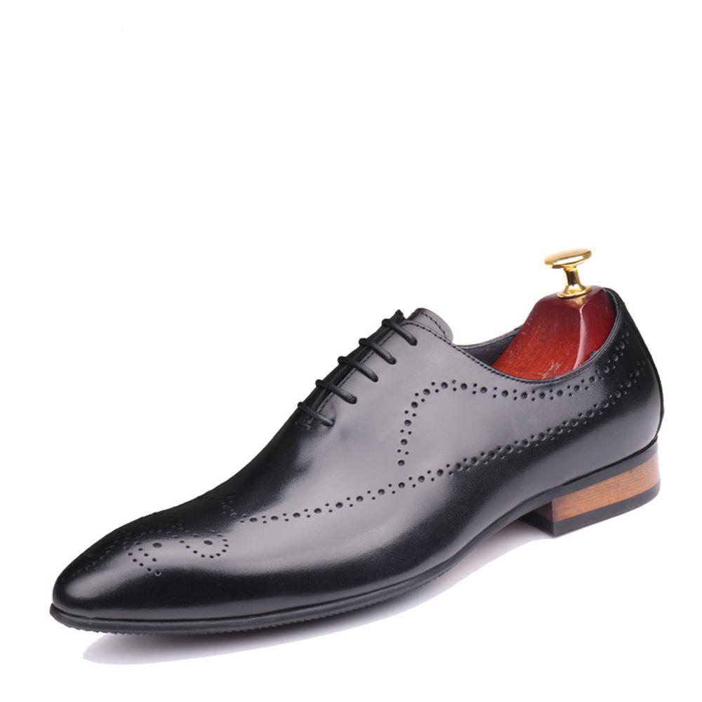 Pointed Toe Carved Perforated Men Leather Oxford Shoes