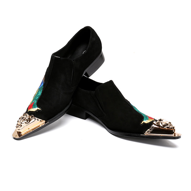 Embroidery Peacock Detail Metal Toe Men Loafers Shoes - FanFreakz