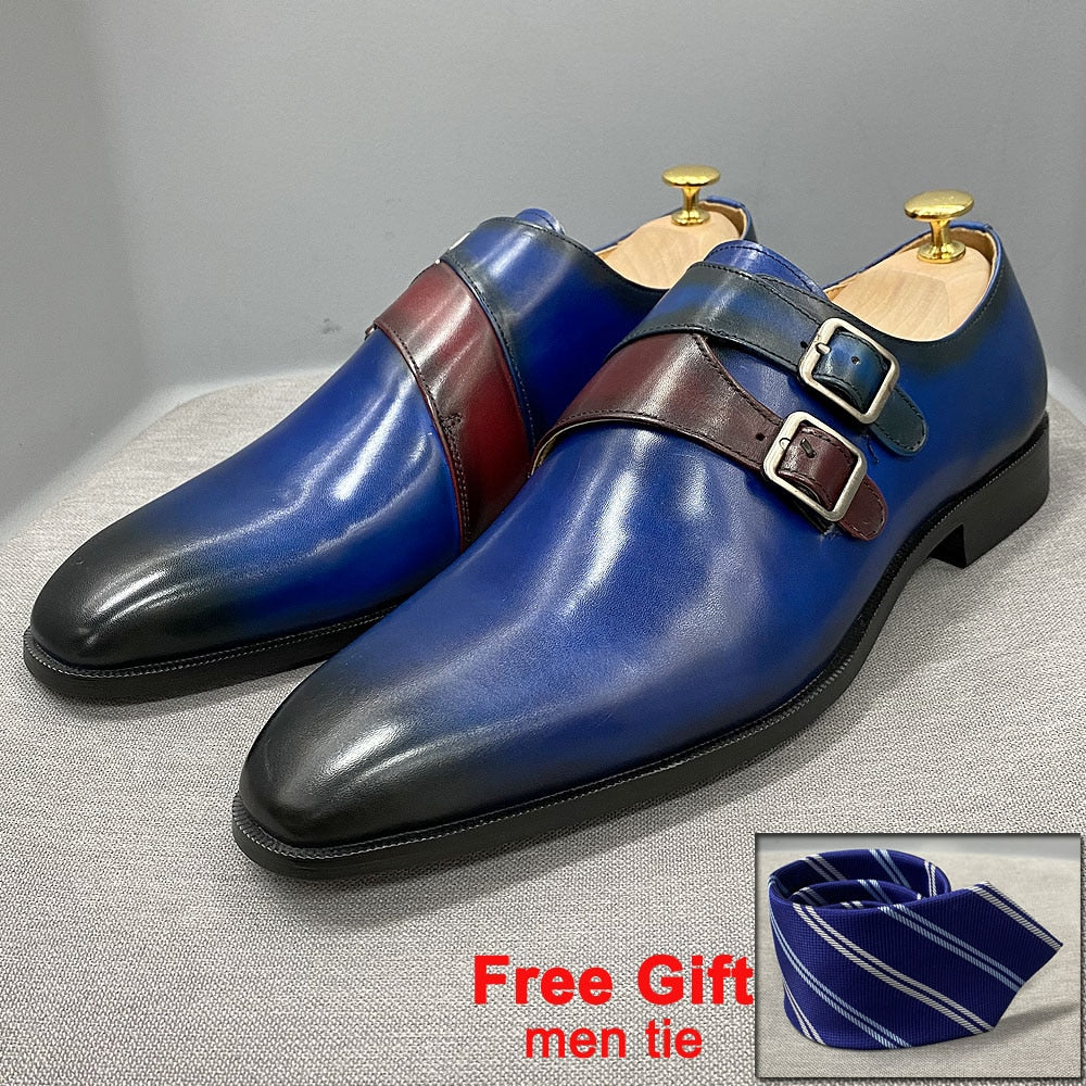 Blue Straps Buckle Decorated Loafers Shoes