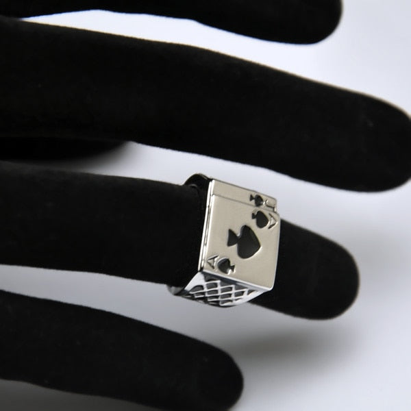 Square-Shaped Spades Card Style Ring