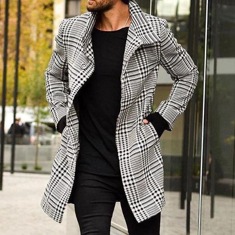 Small Plaid Long Trench Windbreaker Coat