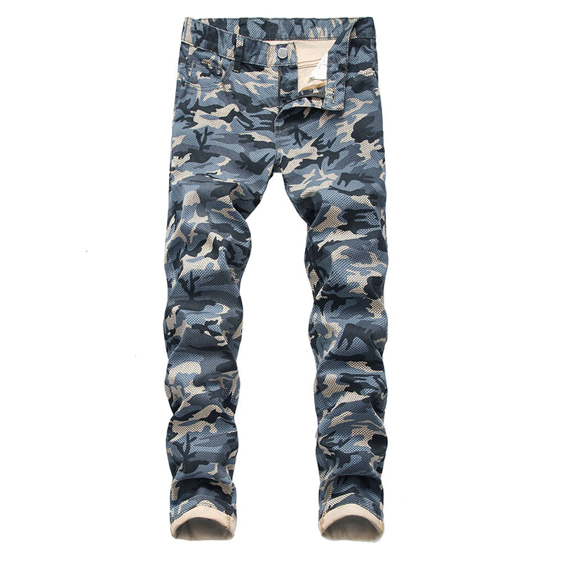 Camouflage Print Multicolored Men Straight Cut Jeans