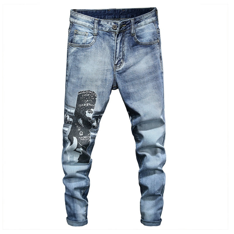 Babylon Royalty Printed Men Light Wash Jeans