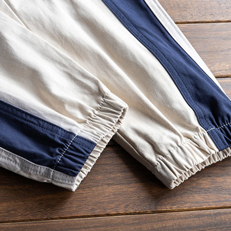 Contrast Color Lines Men Belted Denim Coveralls