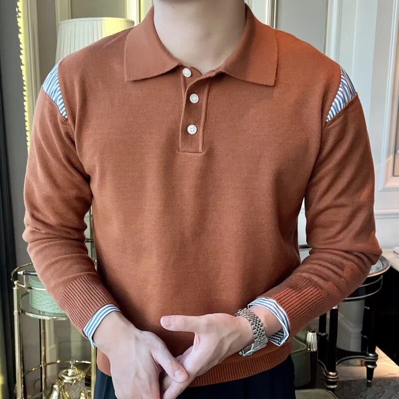 Splicing Contrast Color Knitted Polo Shirt