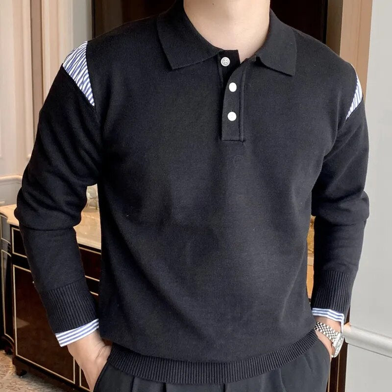 Splicing Contrast Color Knitted Polo Shirt