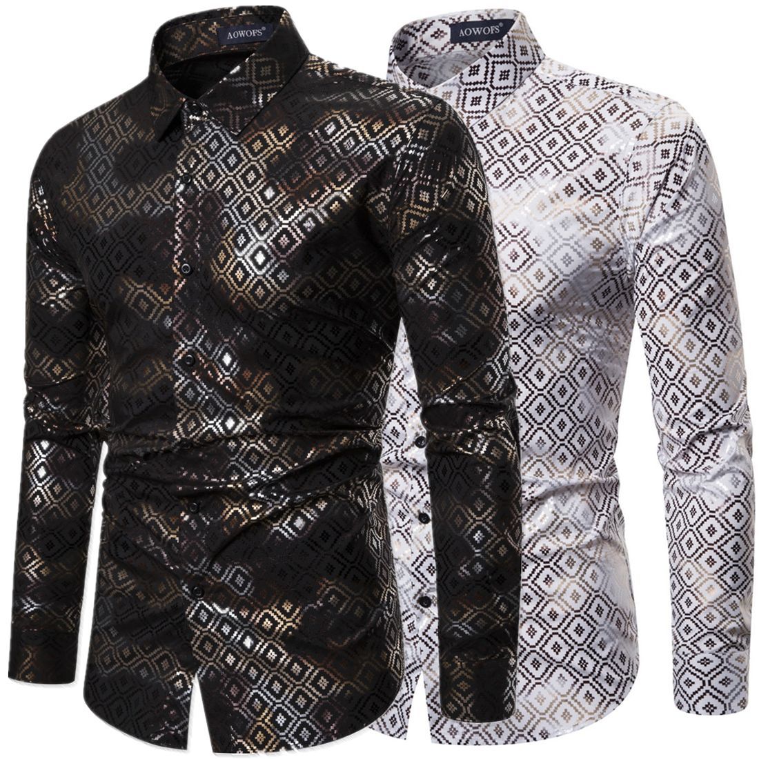 Black Gold Diamond Stamping Printed Long Sleeve Shirt