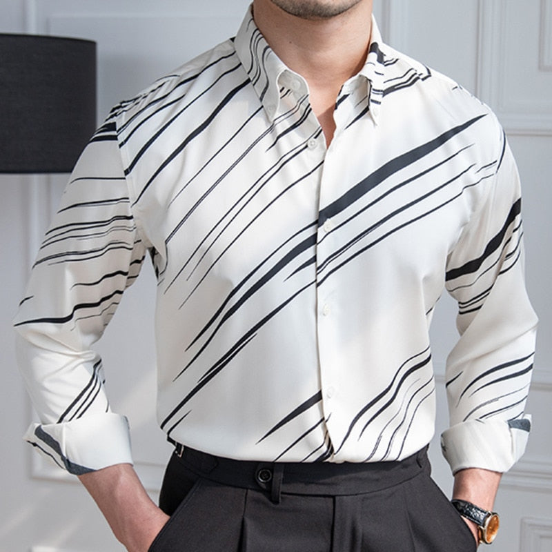 Contrast Stripes Pattern Polyester Shirt