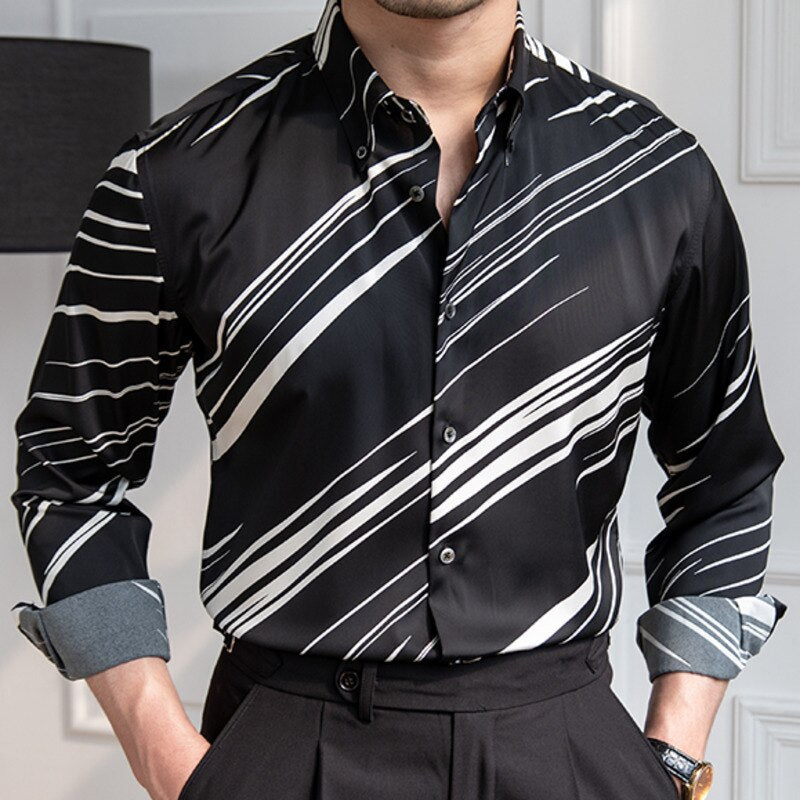 Contrast Stripes Pattern Polyester Shirt