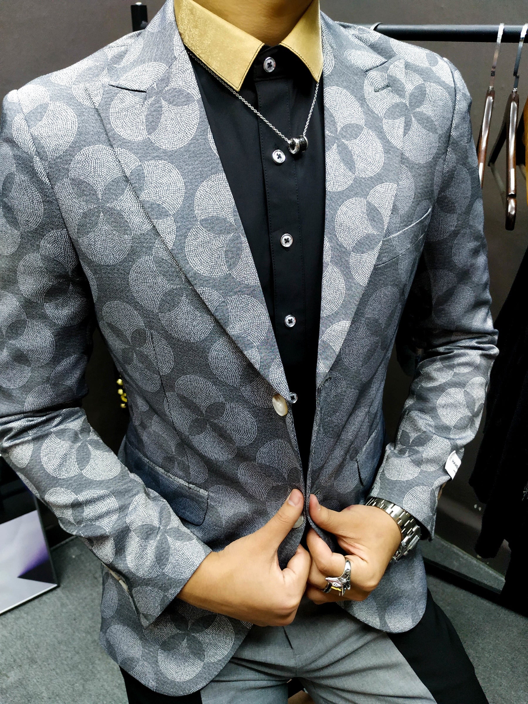 Gray Four Clover Pattern Blazer