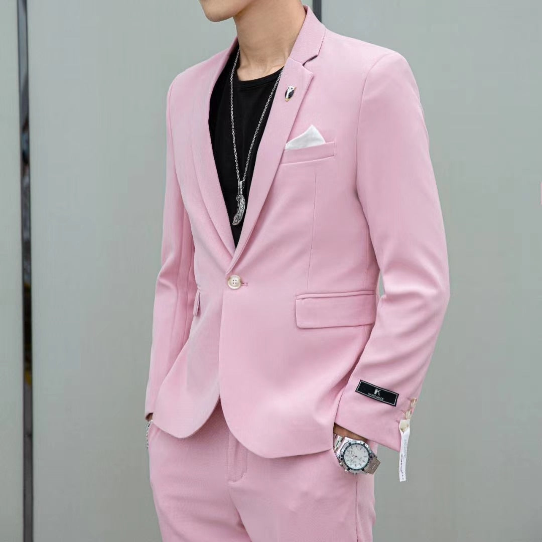 Classic Solid Pink Notch Lapel Style Suit