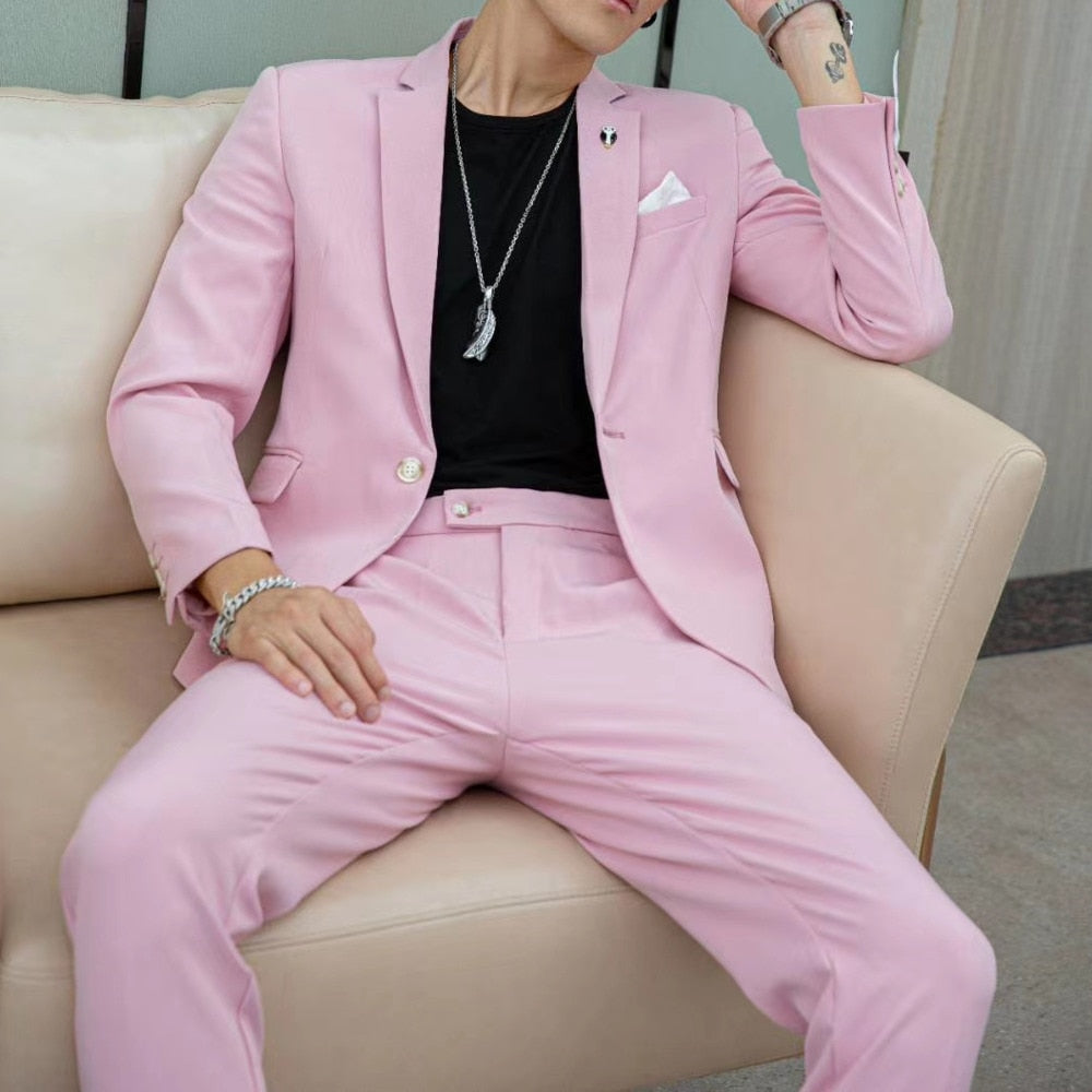 Classic Solid Pink Notch Lapel Style Suit