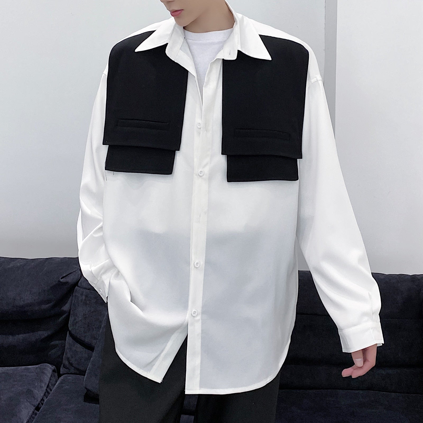 Contrast Color Oversized Long Sleeve Shirt