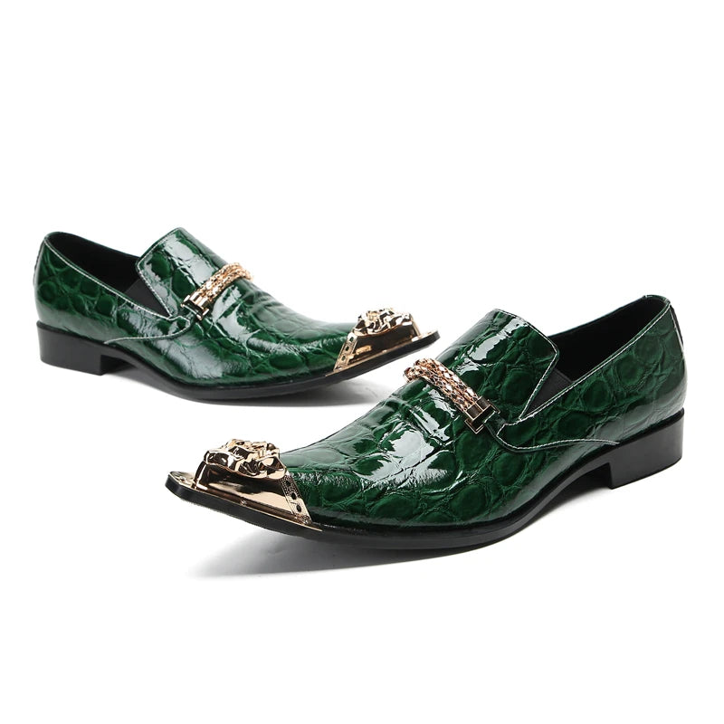 Crocodile Lines Metal Chain Leather Shoes