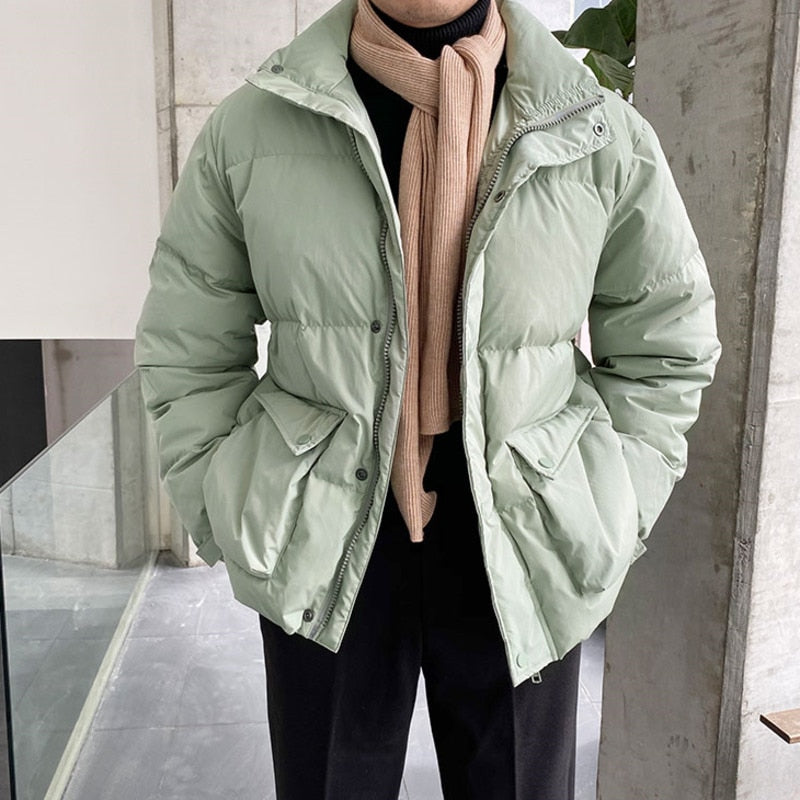 Stand Collar Solid Color Polyester Parka