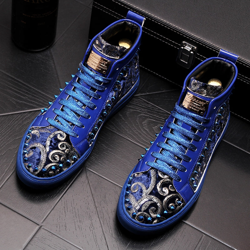 Classic Pattern with Rivets Punk High Top Style Men Sneaker