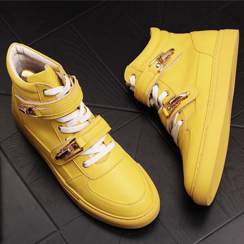 High Top Metal Hook And Loop Decoration Men Sneakers
