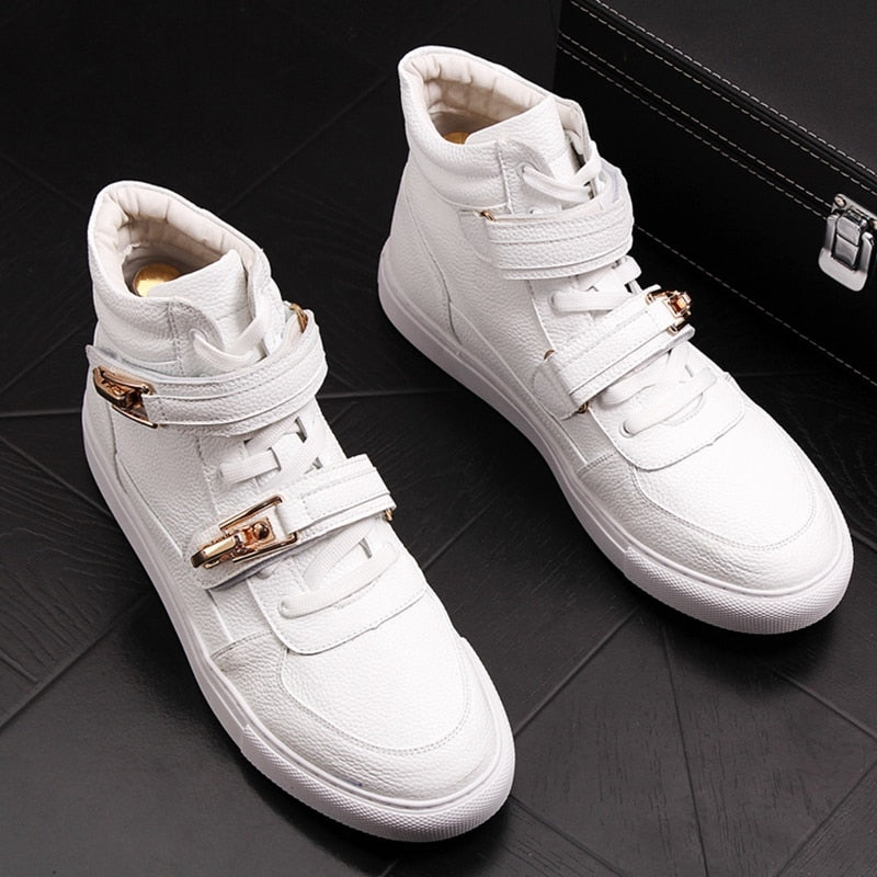 High Top Metal Hook And Loop Decoration Men Sneakers