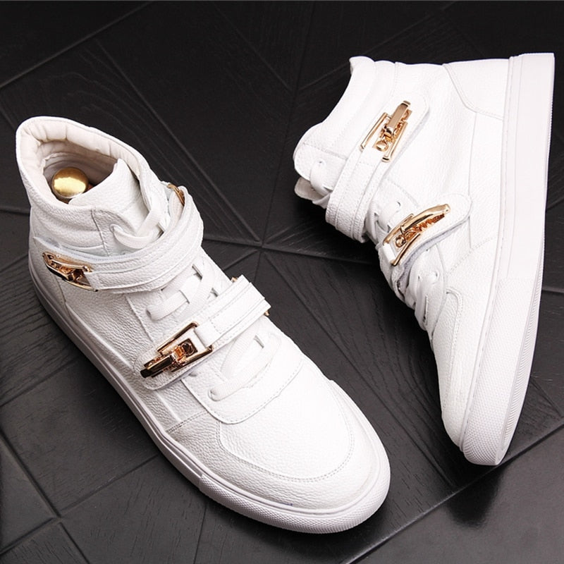 High Top Metal Hook And Loop Decoration Men Sneakers