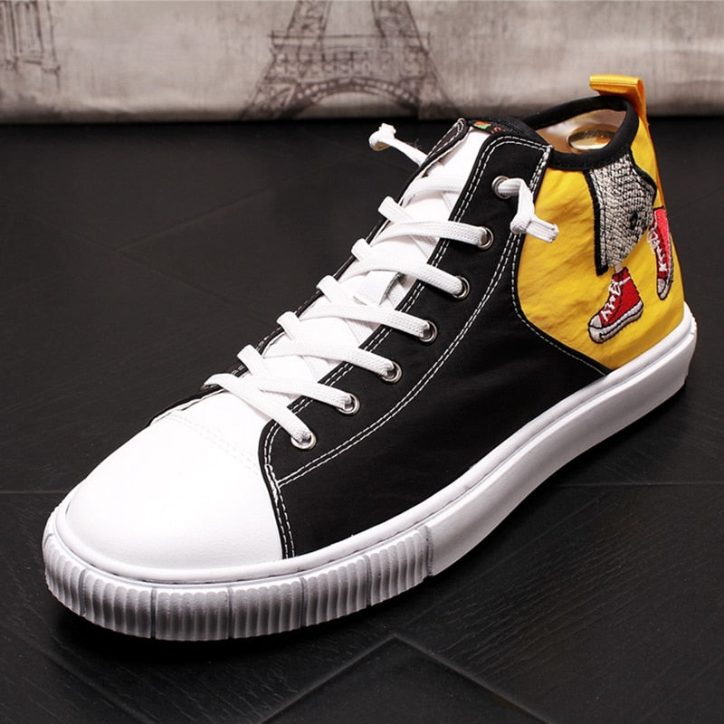 Cotton Fabric Casual Lace Up with Embroidery Detail Men Sneaker