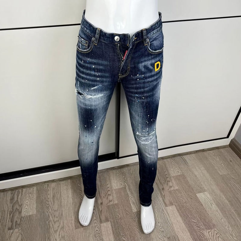 Urbane Solid Letter Embroidery Men Jeans