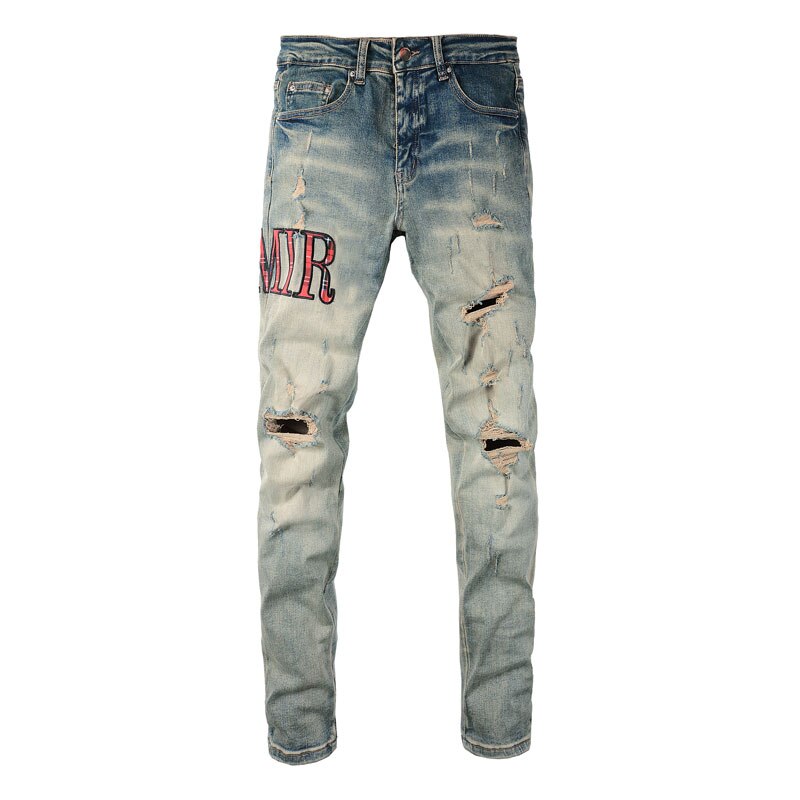 Streetwear Stretch Letter Printed Men Jeans