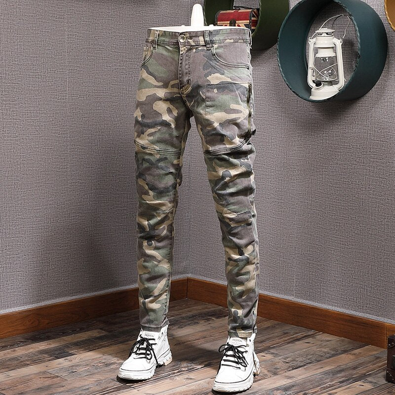 Camouflage Pattern Slim Fit Jeans