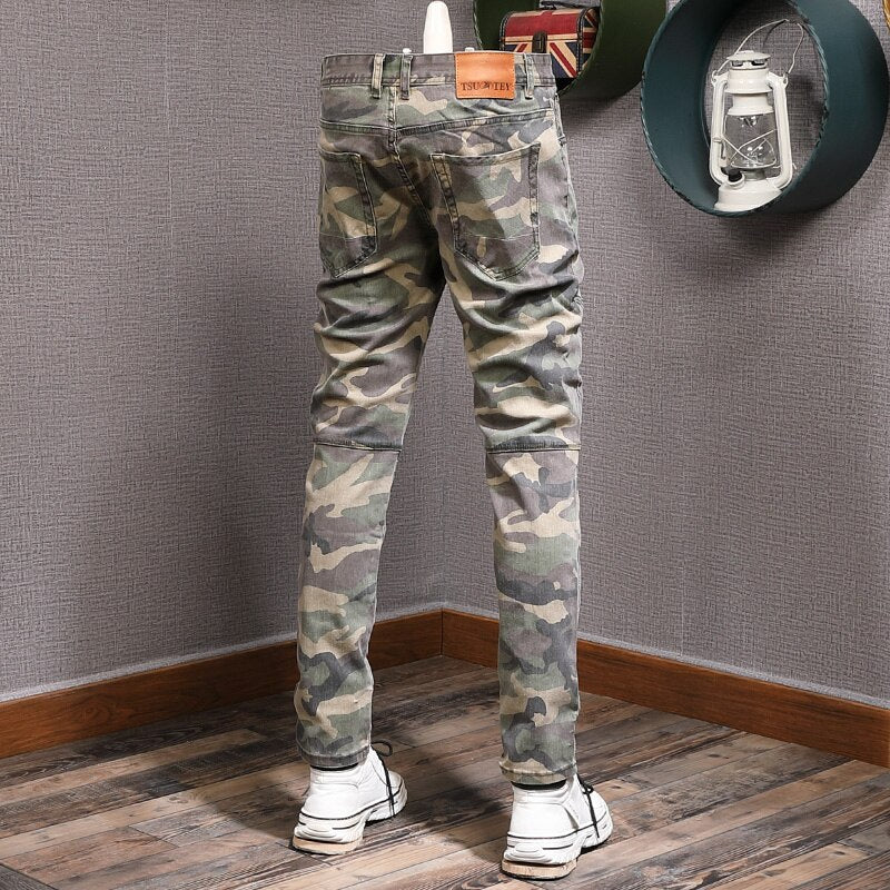 Camouflage Pattern Slim Fit Jeans