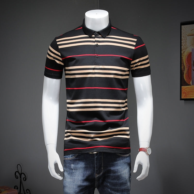 Stripe Lines Short Sleeves Style Men Polo Shirt