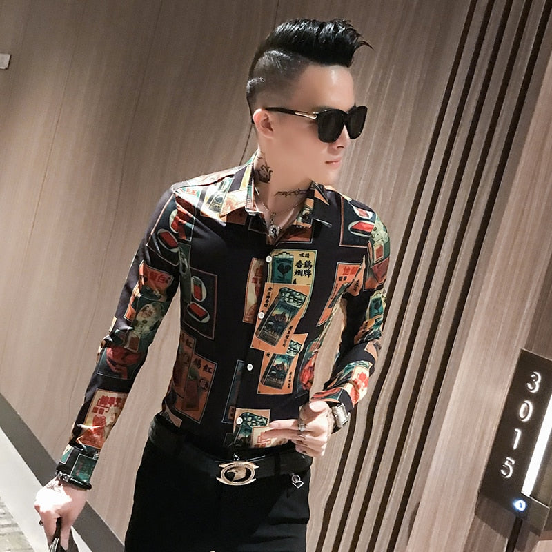 Mix Casual Print Men Long Sleeves Shirts