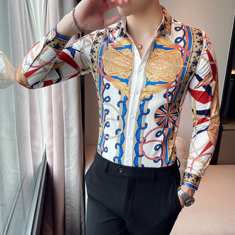 Streetwear Retro Print Men Shirt