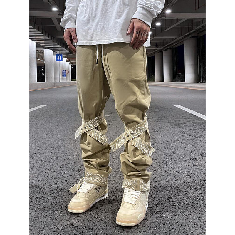 Beige Cashew Knee Ribbons Cargo Pants