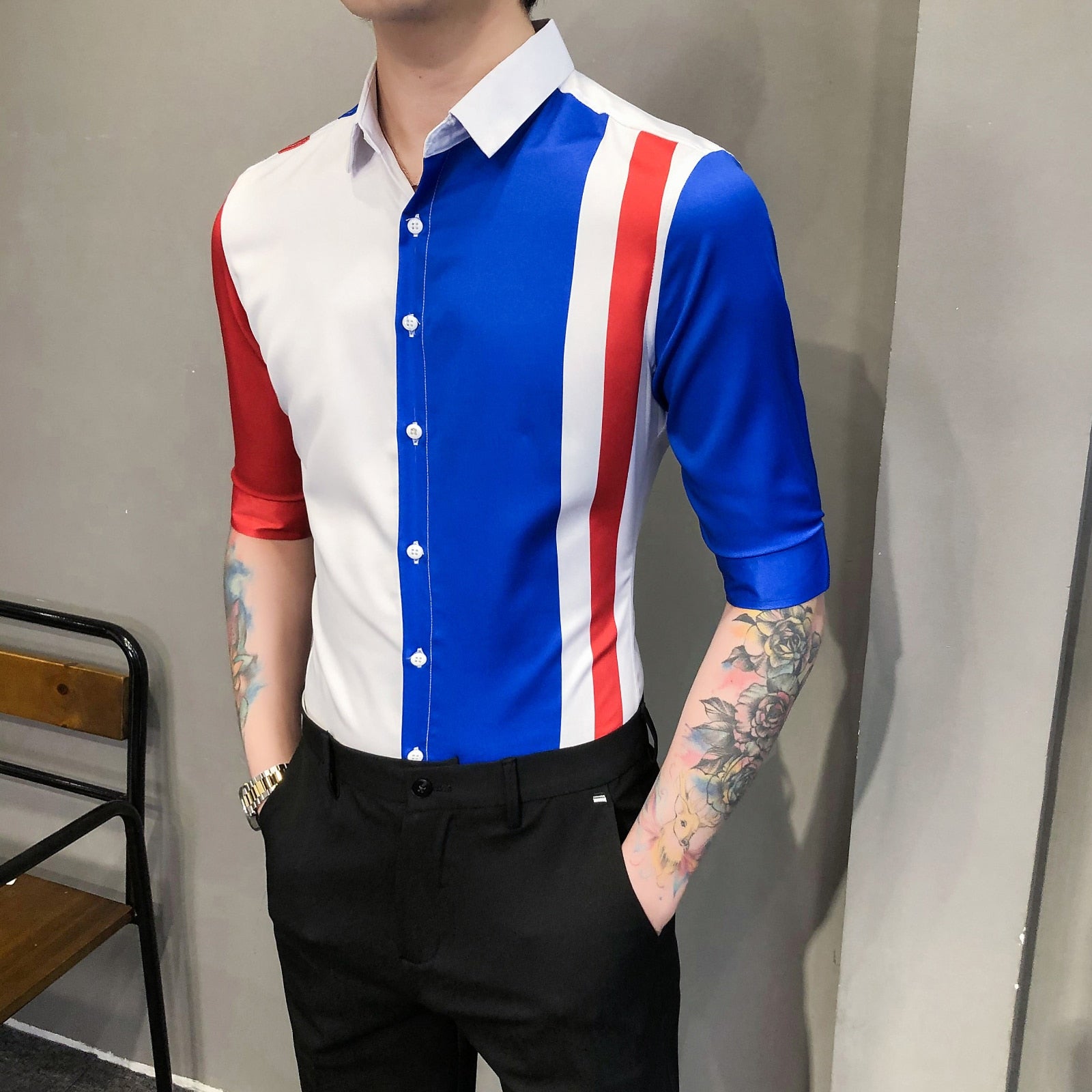 Blue White Red Stripes Color Shirt