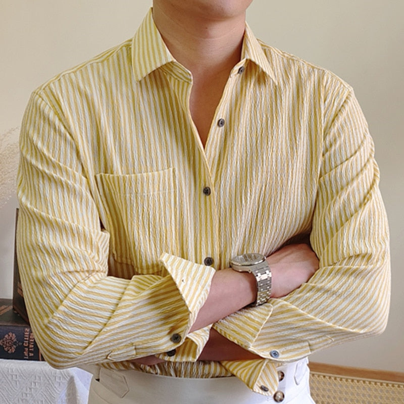 Striped Pattern with Pocket Long Sleeve Shirt