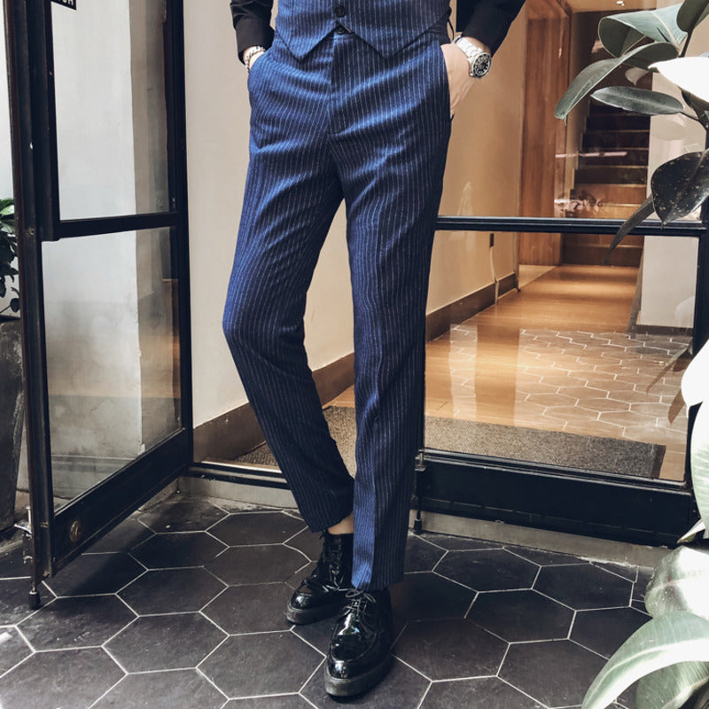 Stripe Slim Fit Dress Business Casual Style Men Trouser