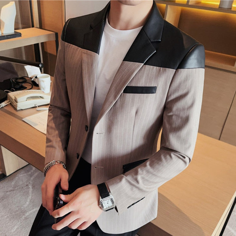 Striped Pattern Polyester Blazer