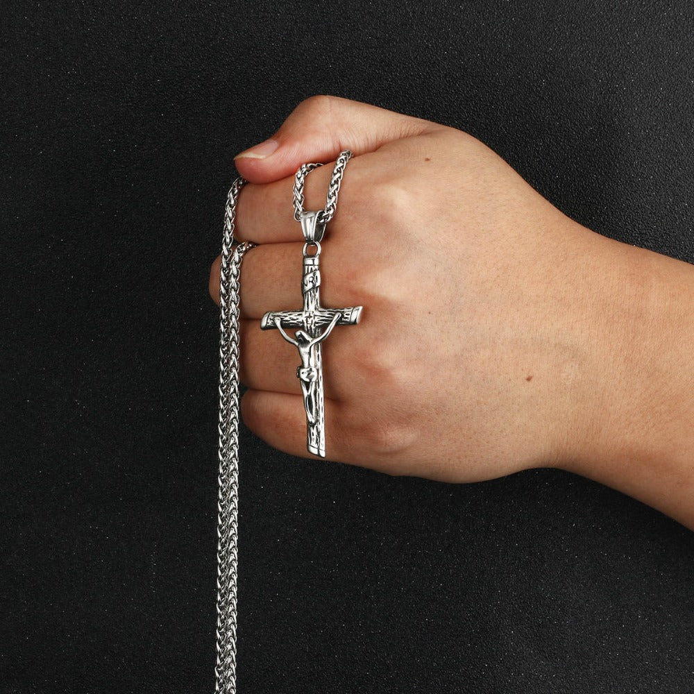 Stylish Stainless Steel Link Chain Christian Cross Design Men Necklaces