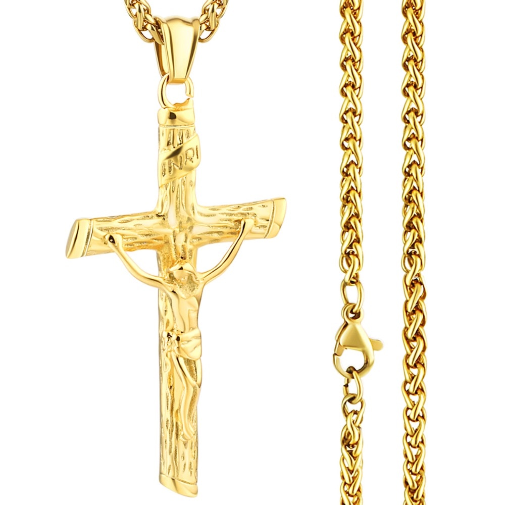 Stylish Stainless Steel Link Chain Christian Cross Design Men Necklaces