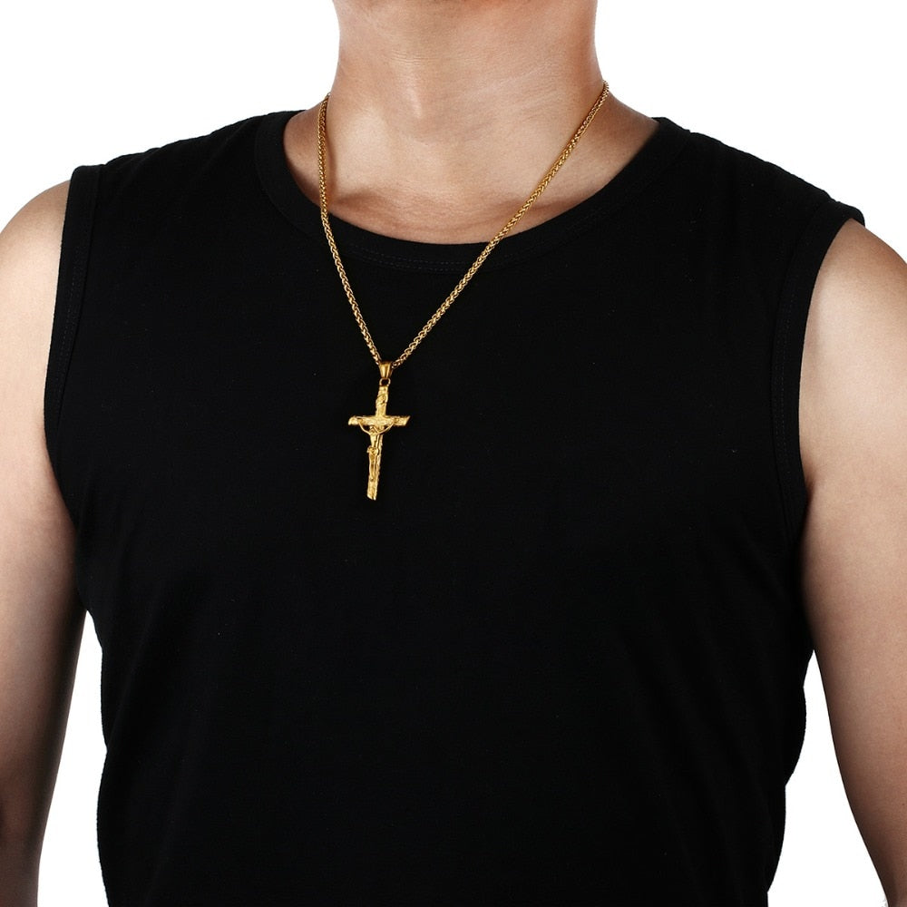 Stylish Stainless Steel Link Chain Christian Cross Design Men Necklaces