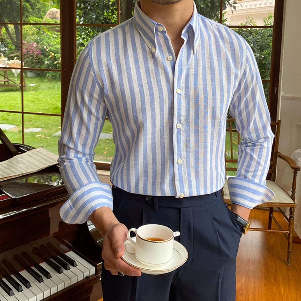 Summer Blue White Vertical Stripes Shirt