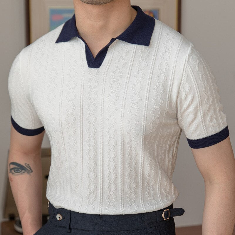 Breathable Contrast Knitted Men Polo Shirt