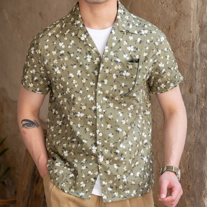 Green Small Floral Pattern Shirt