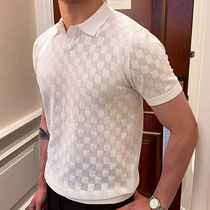 Plaid Stylish Breathable Men Polo Shirt