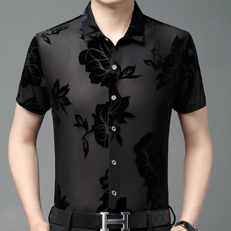 Floral See Through Short Sleeve Shirt