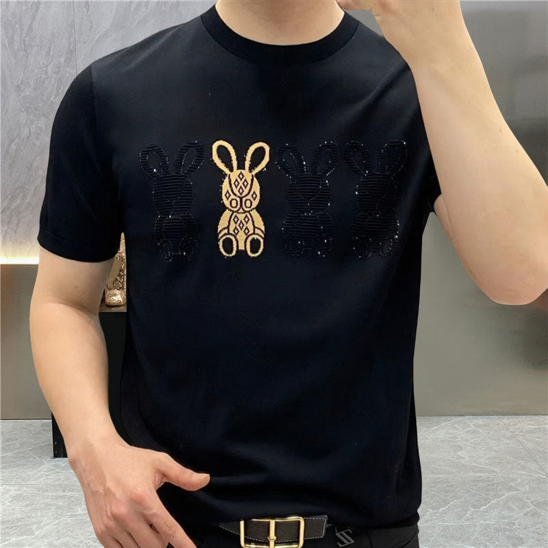 Three Rabbits Embroidery O-Neck T-Shirt