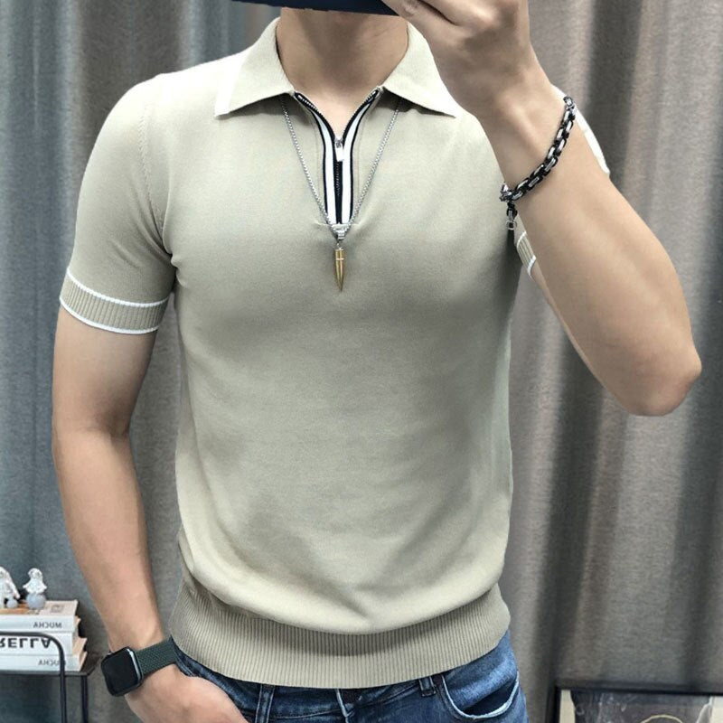 Slim-Fit Zipper Polo Shirt