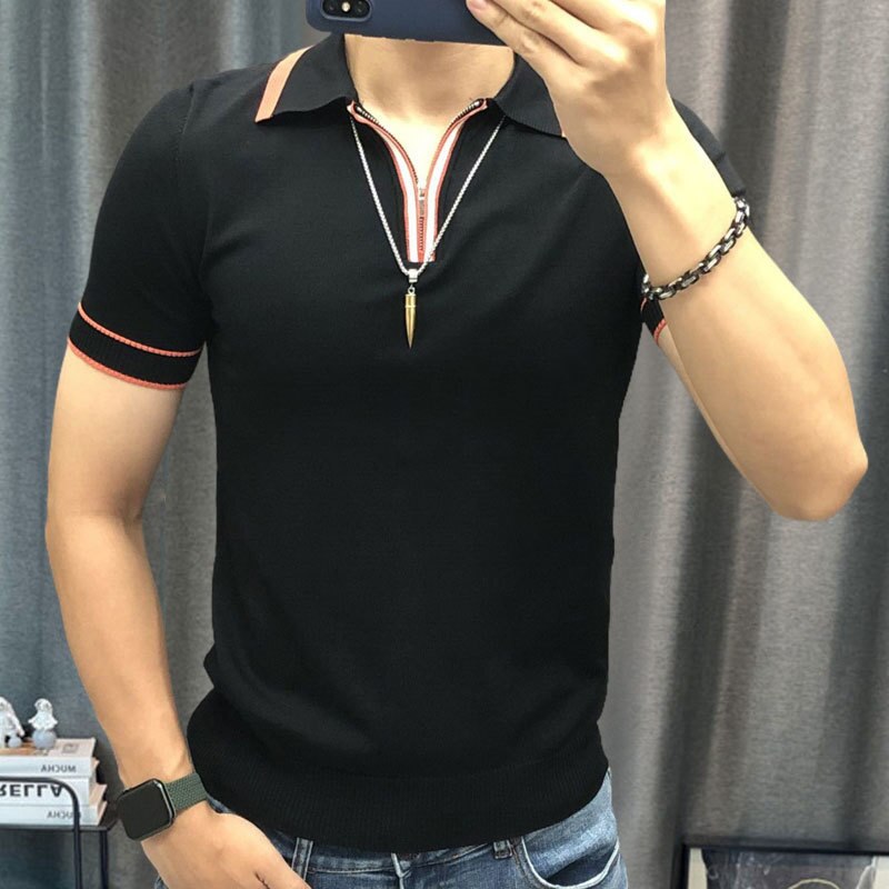 Slim-Fit Zipper Polo Shirt