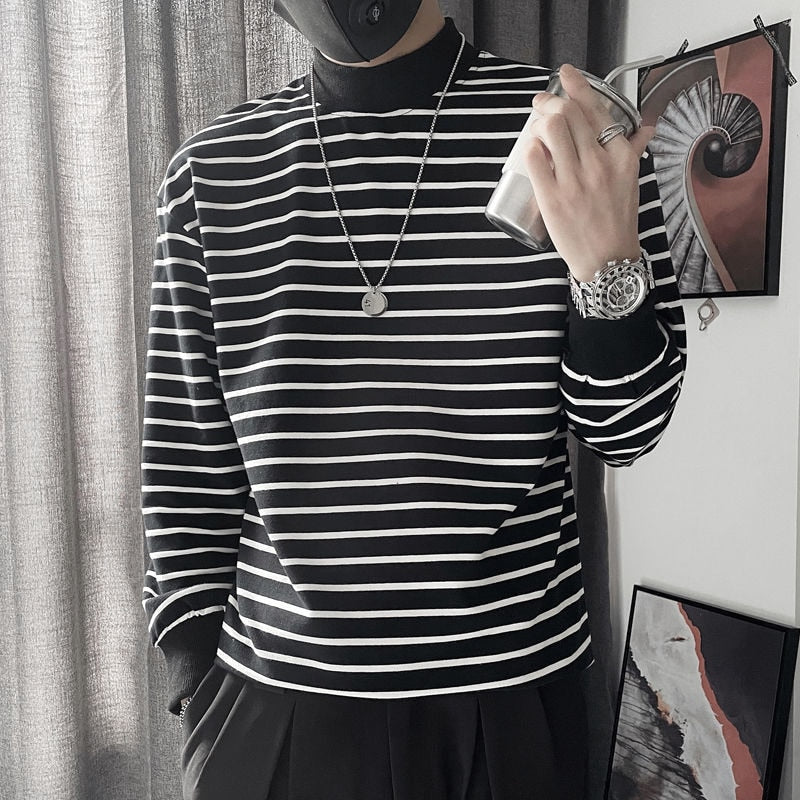 Black White Horizontal Stripes Long Sleeve Sweater